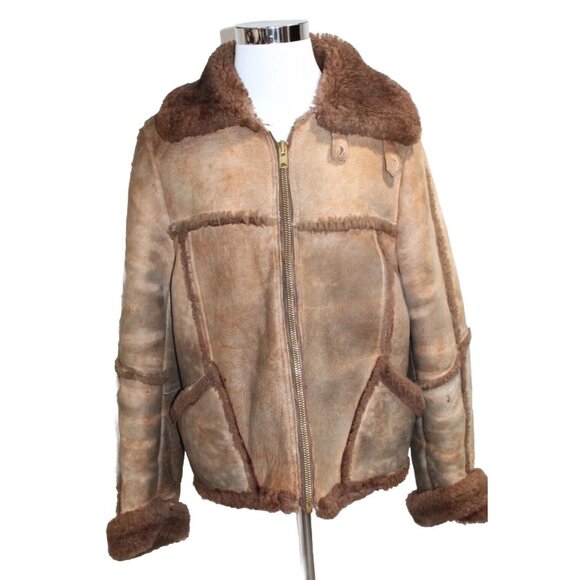 Vintage Brown Sheepskin Western Marlboro Man Shearling Fur Jacket Coat Men's 46 - Picture 14 of 14